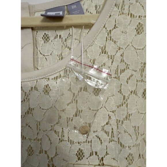 JCP 2X Womans Sheer Cream Floral Lace Top Boho Western Quiet Luxury Cap Slv-read - Picture 5 of 13